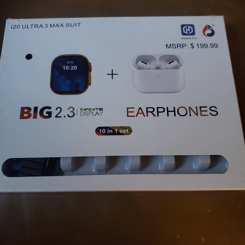 i20 Ultra 3 Max Suit Smartwatch & Earphones White Multi Color Electronics New